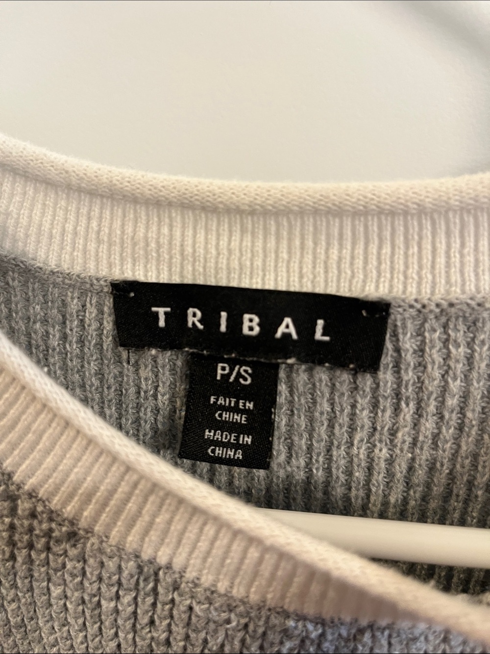 Tribal Two-Tone Crewneck Sweater in Gray and Cream - Picture 3 of 4